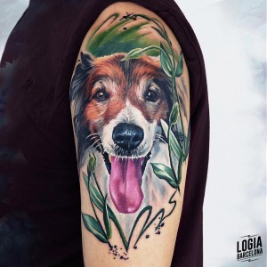 Tatuaje corgi perro brazo Logia Barcelona - Laura Egea